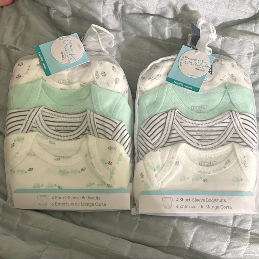 Carter's Mint and White Baby Bodysuits Set